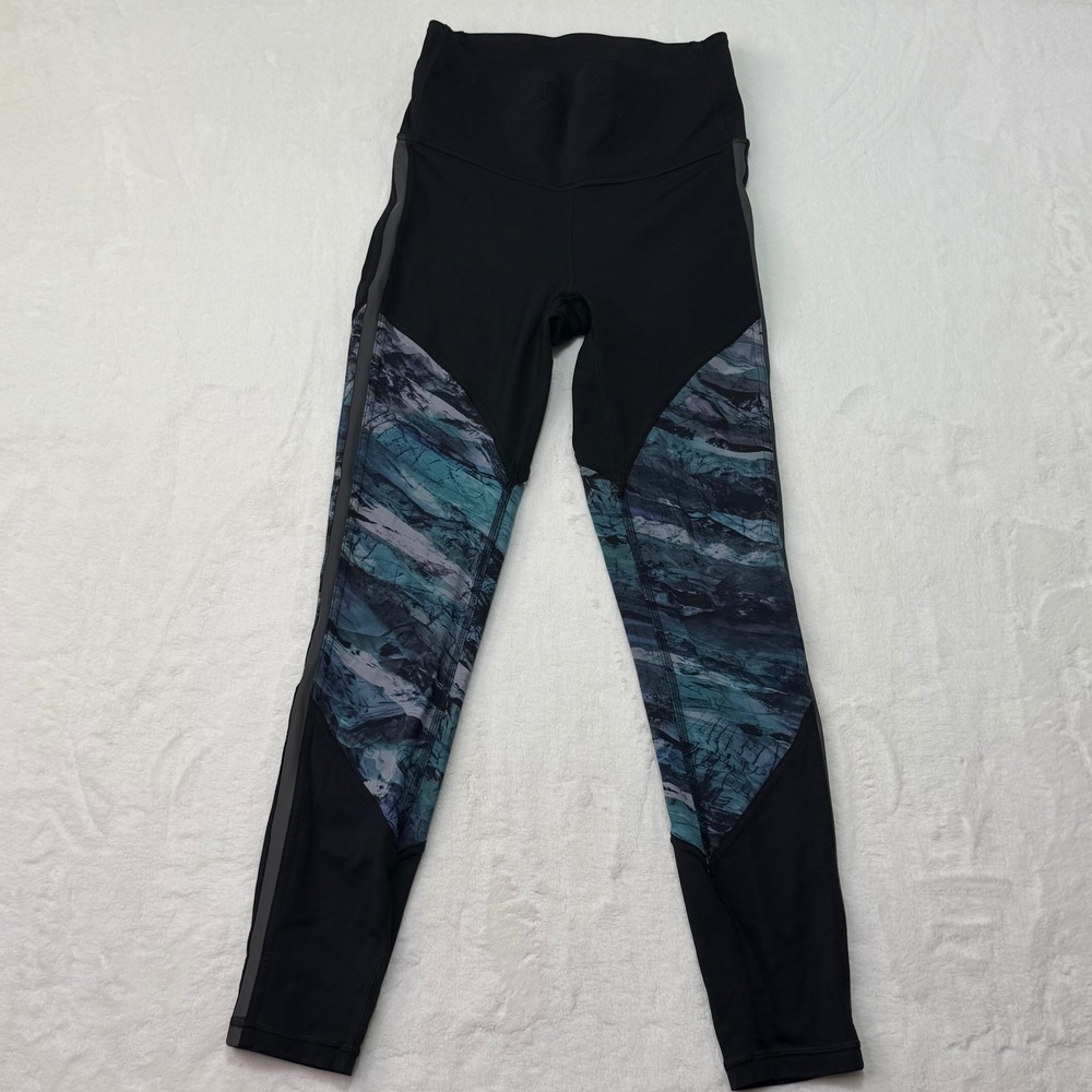 Lululemon Athletica Black Blue Abstract Print Leggings Cropped Activewear Women - Picture 3 of 6